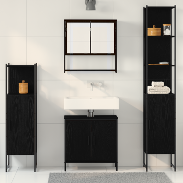 vidaXL Σετ Επίπλων Μπάνιου 4 τεμ. Μαύρο 33x33x185,5 εκ