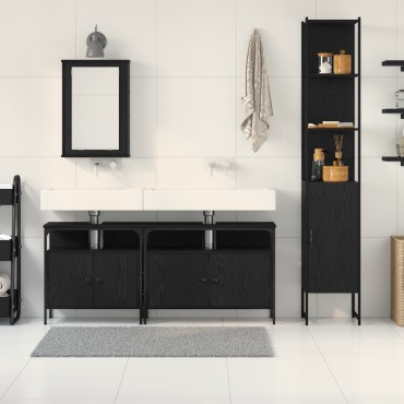 vidaXL Σετ Επίπλων Μπάνιου 4 Τεμαχίων Μαύρο Oak Επεξεργασμένο Ξύλο