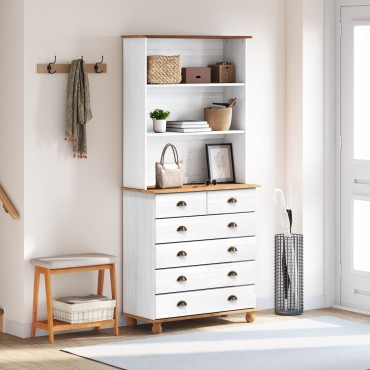 vidaXL Μπουφές “ASKIM” Λευκός 91x40x199.5cm Μασίφ Ξύλο Πεύκου 1 τεμ.