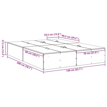 vidaXL Κρεβάτι Αποθήκευσης Παλιού Ξύλου 140x200 εκ.