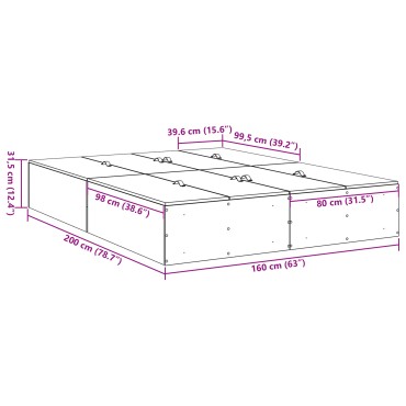 vidaXL Κρεβάτι Αποθήκευσης Παλιού Ξύλου 160x200 εκ