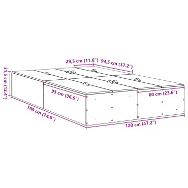vidaXL Κρεβάτι αποθήκευσης Παλιού Ξύλου 120x190 εκ.