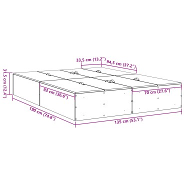 vidaXL Κρεβάτι Αποθήκευσης Ξύλου Artisan 135x190 εκ