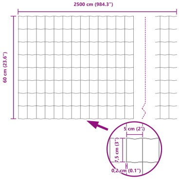 vidaXL Ευρωπαϊκός Φράκτης με 11 Στήλες Γκρι 0,6x25 μ Χάλυβας