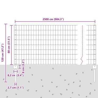 vidaXL Ευρωπαικό Φράκτη με 11 Αρμούς Πράσινος 0,8x25 μ Χάλυβας