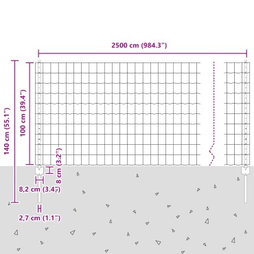 vidaXL Ευρωπαϊκό φράχτη με 11 U πόδια Πράσινο 1x25 μ Σίδηρος