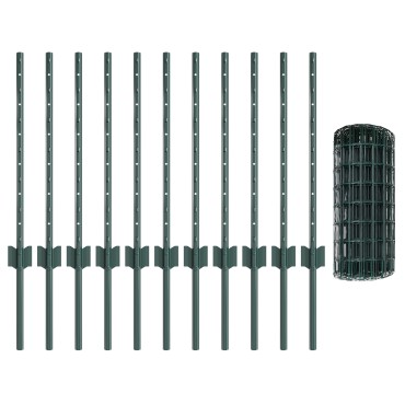 vidaXL Ευρωπαϊκή Επί Fence με 11 U Posts Πράσινο 0,6x25 μ Ατσάλι