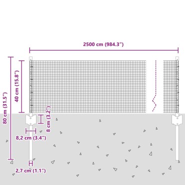 vidaXL Γαλβανισμένος Φράχτης με 11 Υποστηρίγματα Ασημί 0.4x25 μ. Χάλυβας