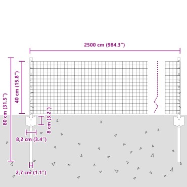 vidaXL Γαλβανισμένος Φράχτης με 11 Στήλες Ασήμι 0.4x25 μ Ατσάλι