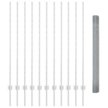 vidaXL Συρματόπλεξη με 22 U Posts Ασημί 1.4x25 μ Χάλυβα