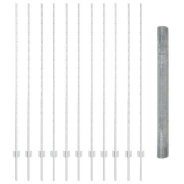 vidaXL Φράχτης Γαλβανισμένος με 10 U Posts Ασημί 1.5x25 μ