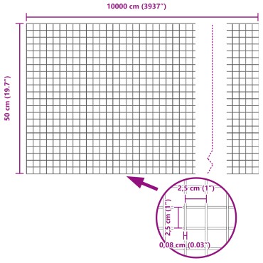 vidaXL Φράχτης από Σωλήνα με 44 U Πόδια Ασημί 0.5x100 μ Χάλυβας