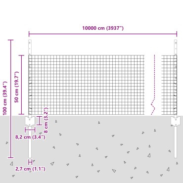vidaXL Φράχτης από Σωλήνα με 44 U Πόδια Ασημί 0.5x100 μ Χάλυβας