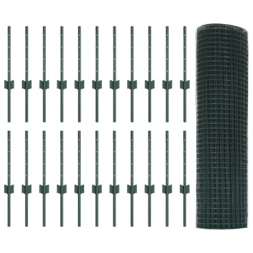 vidaXL Welded Wire Fence with 22 U Posts Πράσινος 0.4x50 μ Χάλυβας