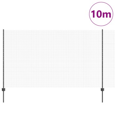 vidaXL Συρμάτινος Φράκτης με 10 Στηρίγματα Γκρι 1.4x10 μ Σχάλυβα