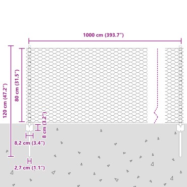 Πόλοι φράχτη vidaXL 5 τμχ U-Channel Γκρι 80cm Χάλυβας, Εξαγωνικός Φράχτης vidaXL Γκρι 0.8x10 μ Χάλυβας