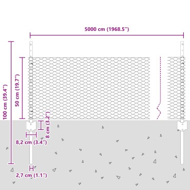 Φράκτες vidaXL 11 τεμ U-Channel Γκρι 60cm Χάλυβας, Εξαγωνικός Φράκτης vidaXL Γκρι 0.5x50 μ Χάλυβας
