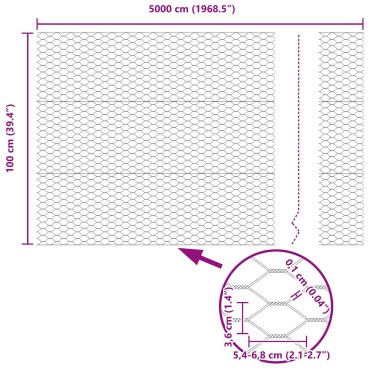 22 Πόλοι Φράχτη U-Channel Γκρι 100cm Χάλυβας, Εξαγωνικός Φράχτης Γκρι 1x50 μ Χάλυβας