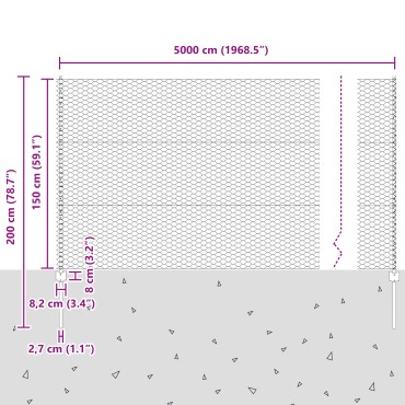 vidaXL Εξαγωνική Φράχτη με Στύλο 50x1,5 m PVC-Επικαλυμμένο Ατσάλι