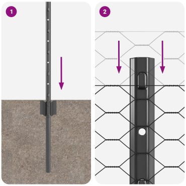 Posts Φράκτη vidaXL 11 τεμ U-Channel Γκρι 80cm Χάλυβα, Εξαγωνικός Φράκτης vidaXL Γκρι 0.8x100 μ Χάλυβας