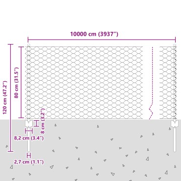 Φράχτες vidaXL 11 τεμ U-Channel Γκρι 80cm Χάλυβας, Φράχτης vidaXL Εξαγωνικός Γκρι 0,8x100 μ Χάλυβας