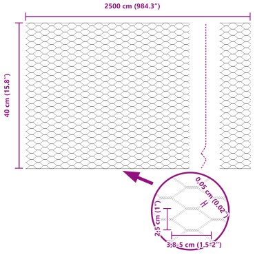 vidaXL Εξαγωνική Φράχτη με Στύλο 25x0,4 m Γαλβανισμένος Χάλυβας