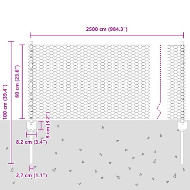 vidaXL Εξαγωνική Φράχτη με Στύλο 25x0,6 μ Γαλβανισμένος Χάλυβας
