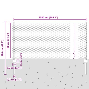 Πόμολα Φράκτη vidaXL 11 τεμάχια U-Channel 80cm Γαλβανισμένο Ατσάλι, Εξαγωνικός Φράκτης vidaXL 0.8x25 μ Γαλβανισμένο Ατσάλι