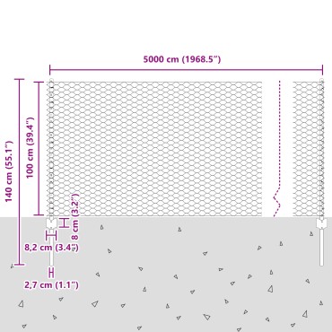 vidaXL Εξαγωνική Φράχτη με Στύλο 50x1 m Γαλβανισμένος Χάλυβας Ασημί