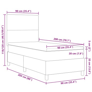 vidaXL Κρεβάτι με Σπόγγο με Στρώμα Λευκό Γκρί 90x200 cm Ύφασμα Καμπαρίνι