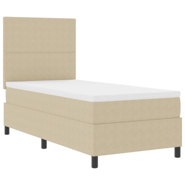 vidaXL Κρεβάτι με Σπόγγο με Στρώμα Λευκό Γκρί 90x200 cm Ύφασμα Καμπαρίνι