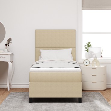 vidaXL Κρεβάτι με Σπόγγο με Στρώμα Λευκό Γκρί 90x200 cm Ύφασμα Καμπαρίνι
