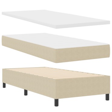 vidaXL Κρεβάτι με Σπόγγο με Στρώμα Λευκό Γκρί 90x200 cm Ύφασμα Καμπαρίνι