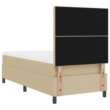 vidaXL Κρεβάτι με Σπόγγο με Στρώμα Λευκό Γκρί 90x200 cm Ύφασμα Καμπαρίνι
