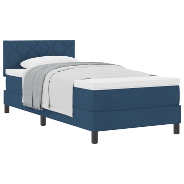vidaXL κρεβάτι Box Spring με στρώμα Μπλε 90x190 εκ. Ύφασμα