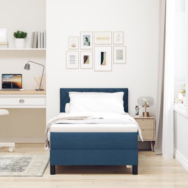 vidaXL κρεβάτι Box Spring με στρώμα Μπλε 90x190 εκ. Ύφασμα