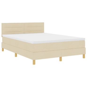 vidaXL Κρεβάτι Box Spring με Στρώμα Κρεμ 140χ200 εκ. Ύφασμα