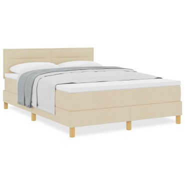 vidaXL Κρεβάτι Box Spring με Στρώμα Κρεμ 140χ200 εκ. Ύφασμα