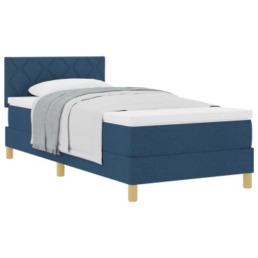 vidaXL Κρεβάτι Box Spring με Στρώμα Μπλε 90x200 εκ. Ύφασμα