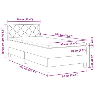 vidaXL Κρεβάτι Box Spring με Στρώμα Μπλε 90x200 εκ. Ύφασμα