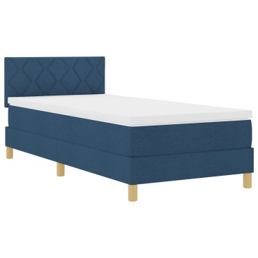 vidaXL Κρεβάτι Box Spring με Στρώμα Μπλε 90x200 εκ. Ύφασμα