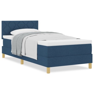 vidaXL Κρεβάτι Box Spring με Στρώμα Μπλε 90x200 εκ. Ύφασμα