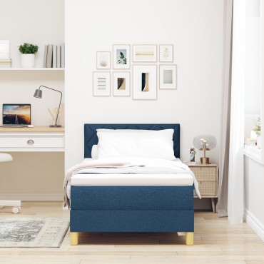 vidaXL Κρεβάτι Box Spring με Στρώμα Μπλε 90x200 εκ. Ύφασμα