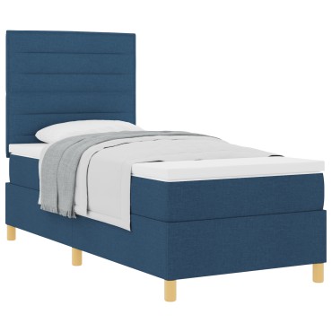 vidaXL Κρεβάτι Box Spring με Στρώμα Μπλε Μοναχικό Ύφασμα
