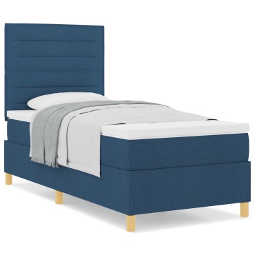 vidaXL Κρεβάτι Box Spring με Στρώμα Μπλε Μοναχικό Ύφασμα