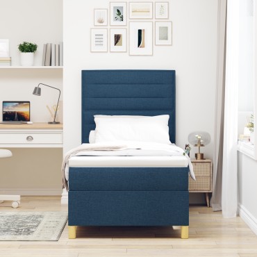 vidaXL Κρεβάτι Box Spring με Στρώμα Μπλε Μοναχικό Ύφασμα