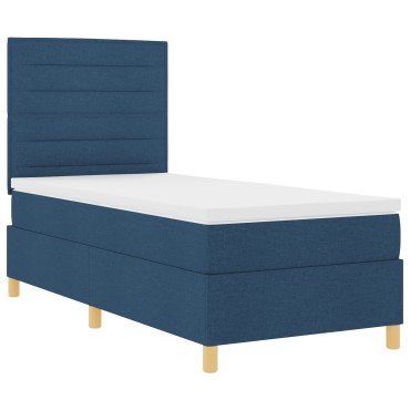 vidaXL Κρεβάτι Box Spring με Στρώμα Μπλε Μοναχικό Ύφασμα