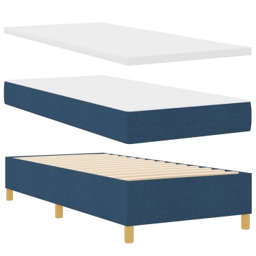 vidaXL Κρεβάτι Box Spring με Στρώμα Μπλε Μοναχικό Ύφασμα
