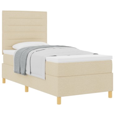 vidaXL Κρεβάτι Box Spring με Στρώμα Κρεμ 100x200 cm Ύφασμα