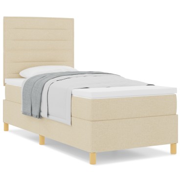 vidaXL Κρεβάτι Box Spring με Στρώμα Κρεμ 100x200 cm Ύφασμα